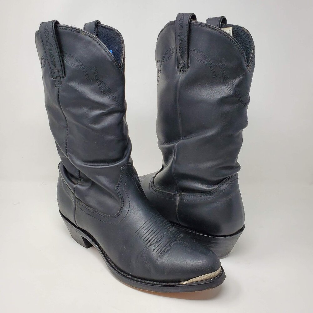 Shyanne Cowgirl Slouch Boot Black Leather Silver Tone Toe Size 8.5 (WS031)